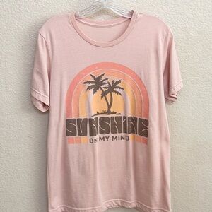 Pink Graphic Super Soft T-Shirt with Palm Tree Design